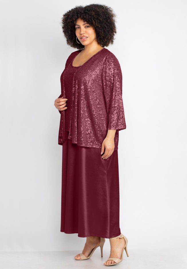 2-Piece Sequin & Charmeuse Jacket Dress Set image number 2