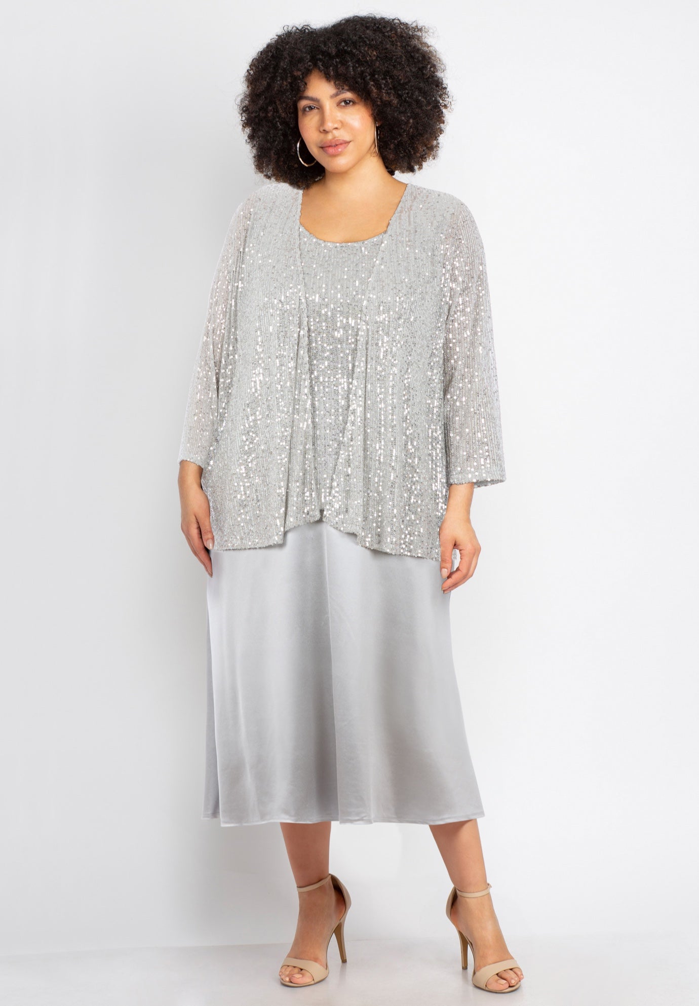 2-Piece Sequin & Charmeuse Jacket Dress Set image number 0