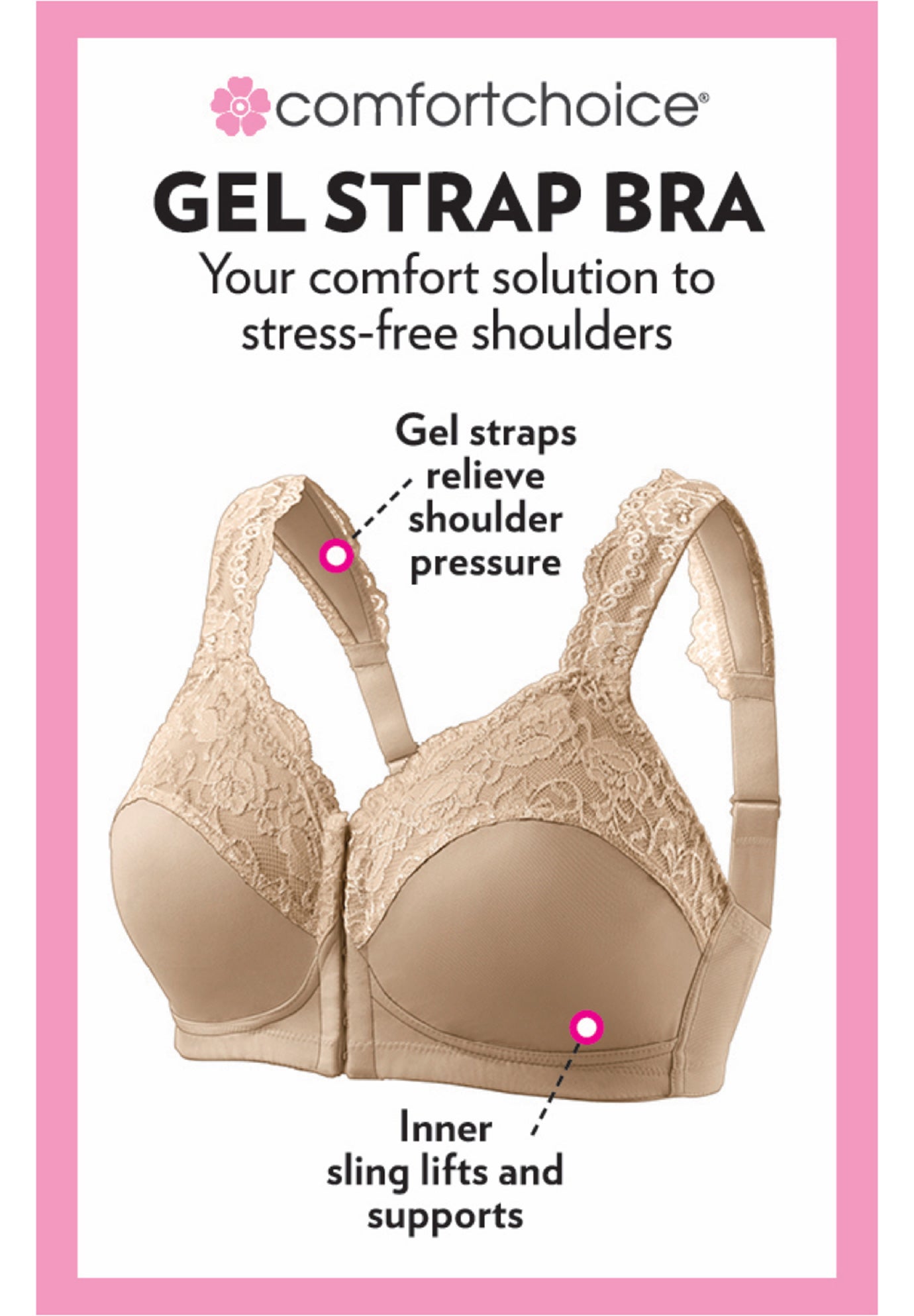 Front Close Wireless Gel Strap Bra image number 2