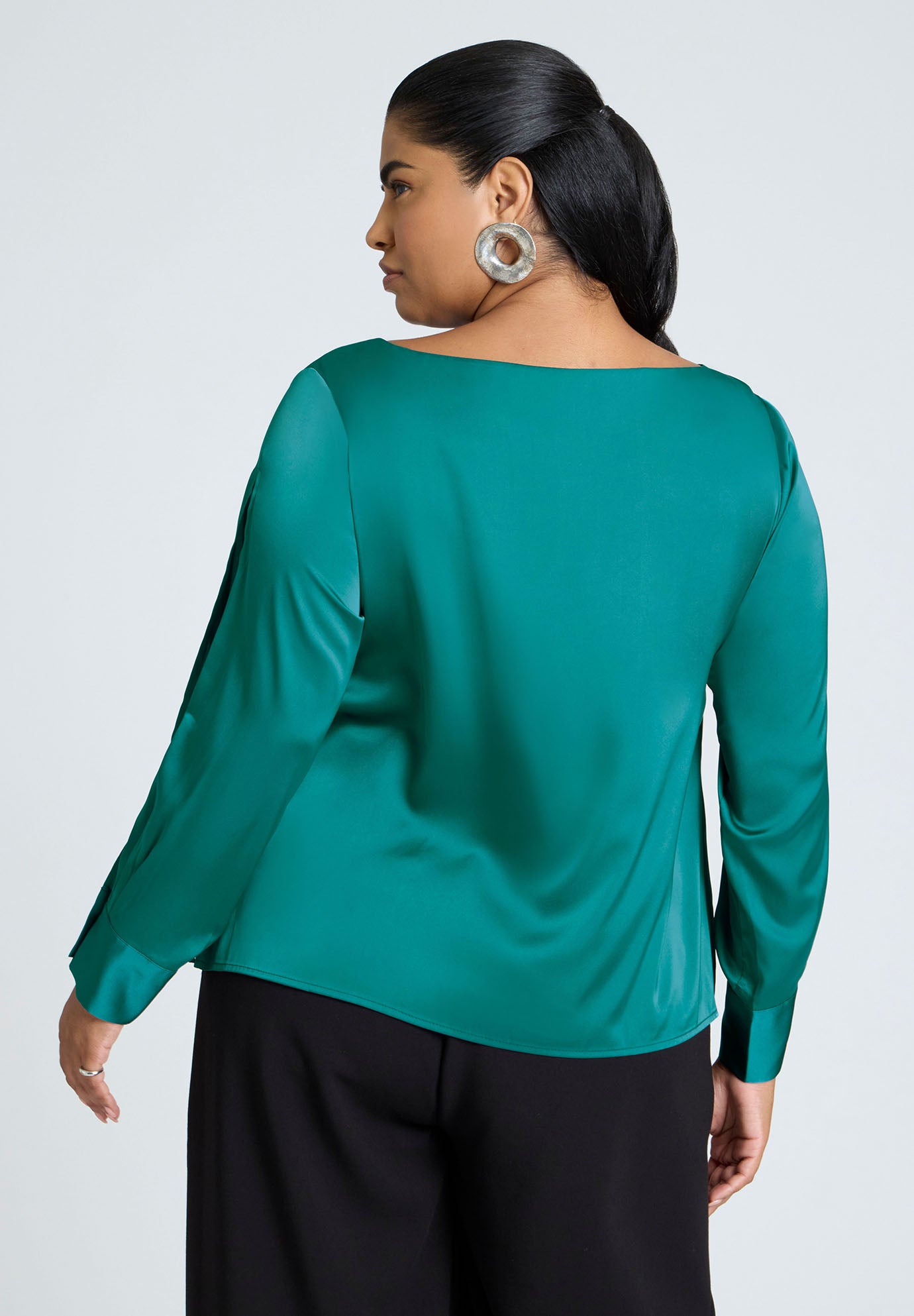 Boat Neck Blouse With Sleeve Slits image number 1