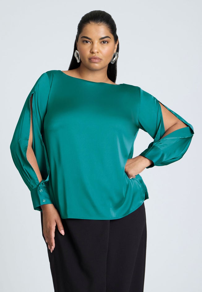 Boat Neck Blouse With Sleeve Slits image number 0