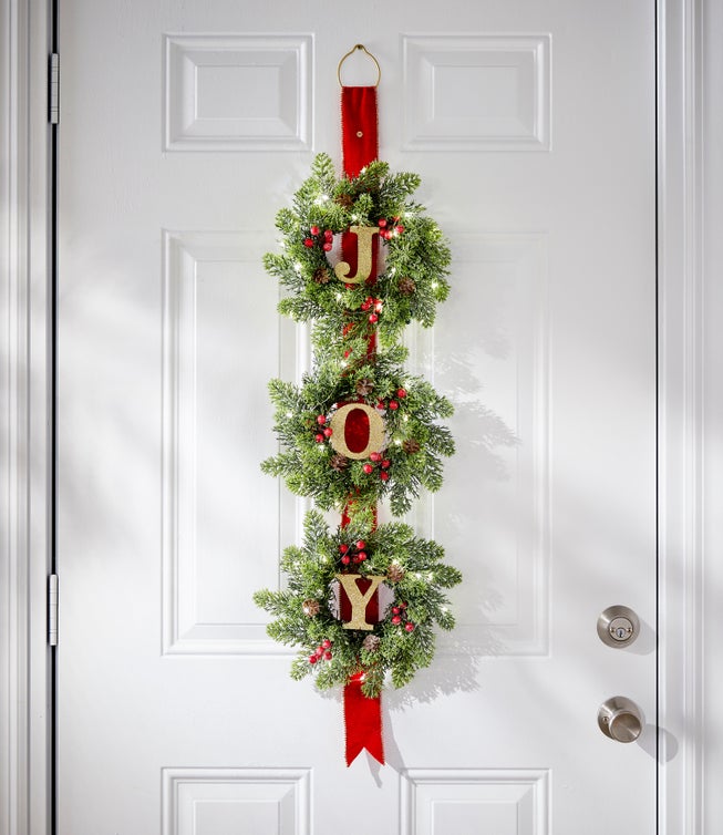 38" Long Pre-Lit Triple Joy Wreath image number null