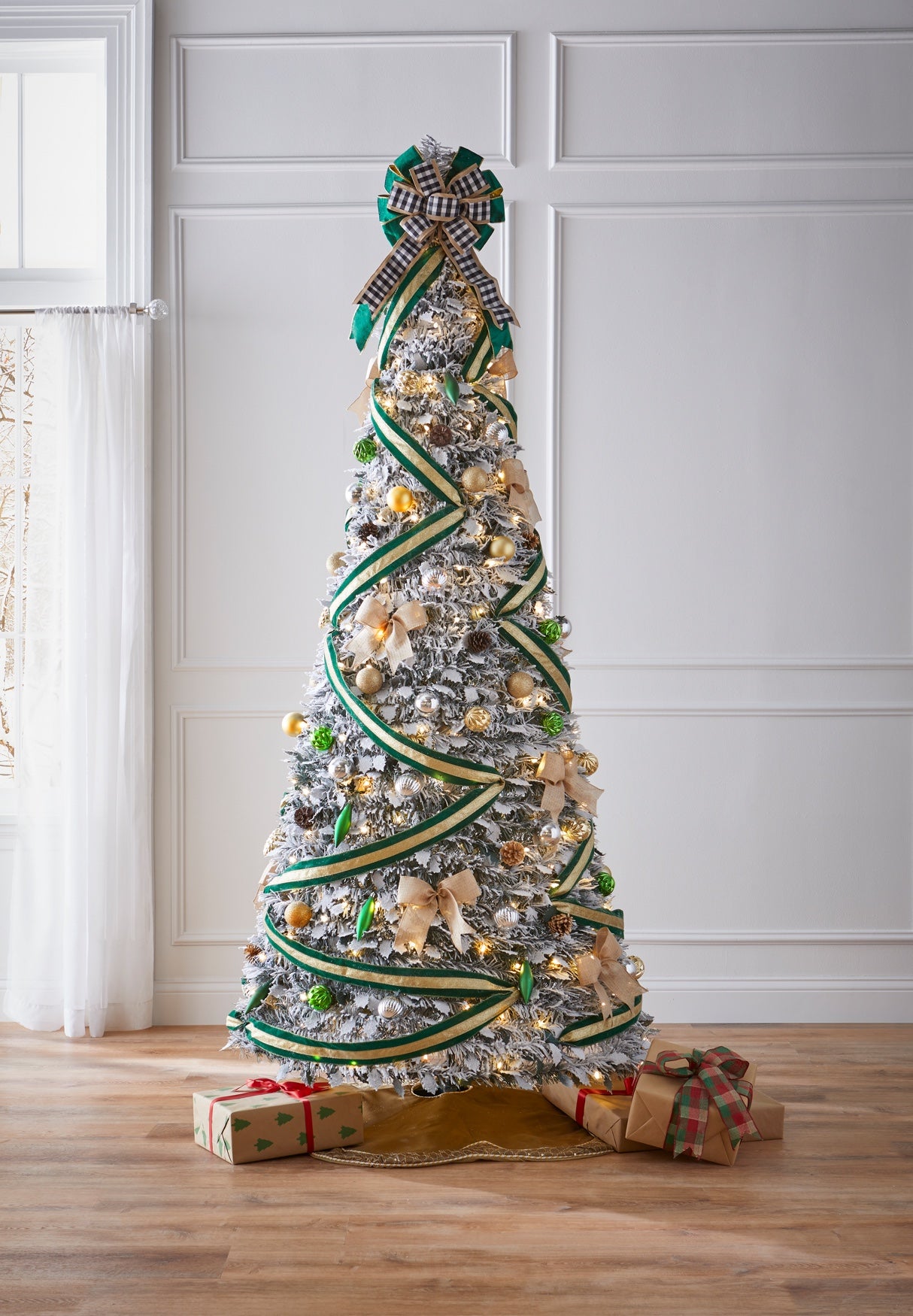 7½’FT Pre-Lit Flocked Pop-Up Tree image number 0