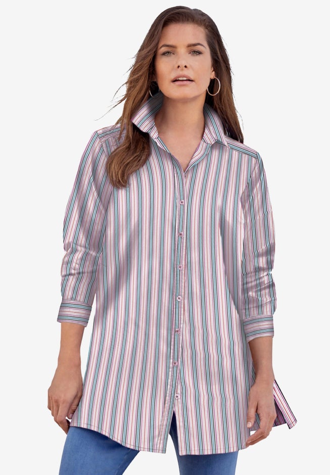 Plus Size Kate Long Sleeve Tunic Easy Cotton-Blend Button-Front Shirt image number 4