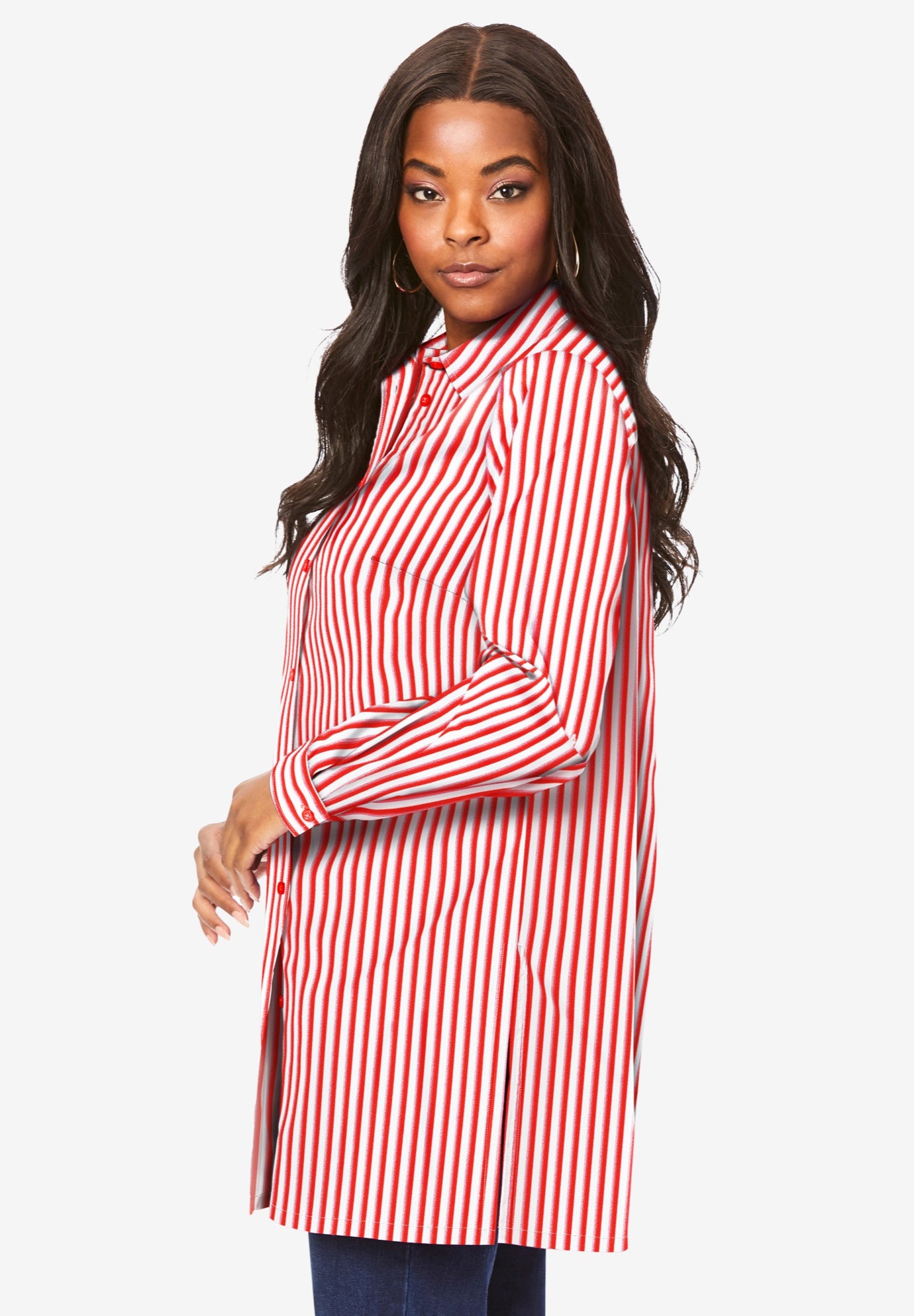 Kate Long-Sleeve Crisp Cotton-Blend Button-Front Tunic image number 2