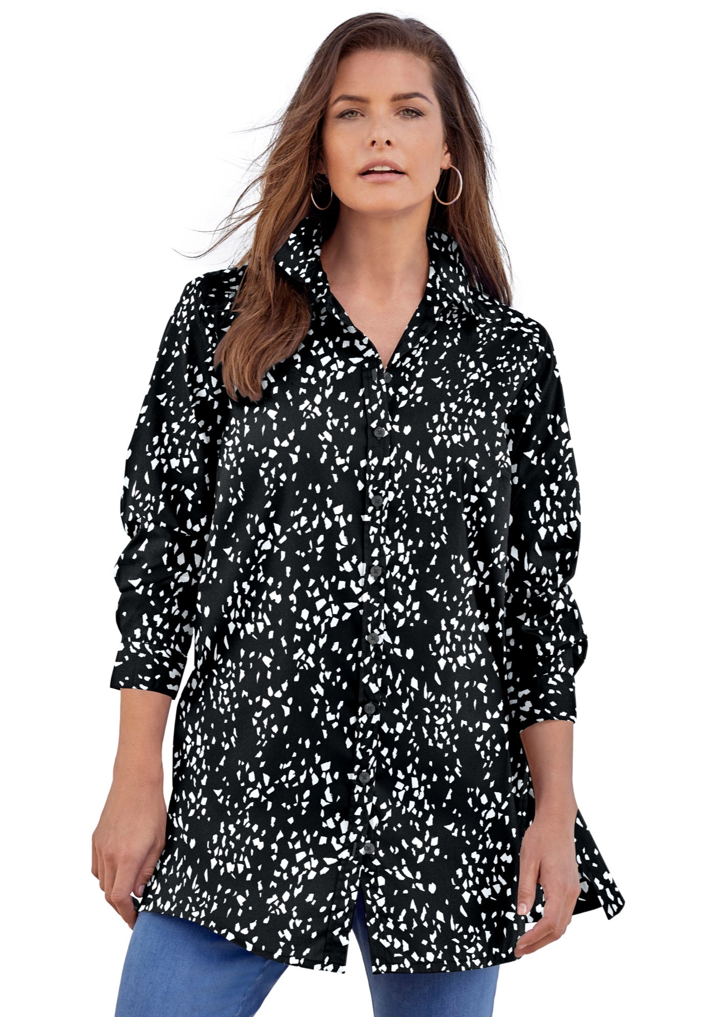 Kate Long-Sleeve Crisp Cotton-Blend Button-Front Tunic image number 0