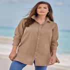 Kate Long-Sleeve Crisp Cotton-Blend Button-Front Tunic image number 1