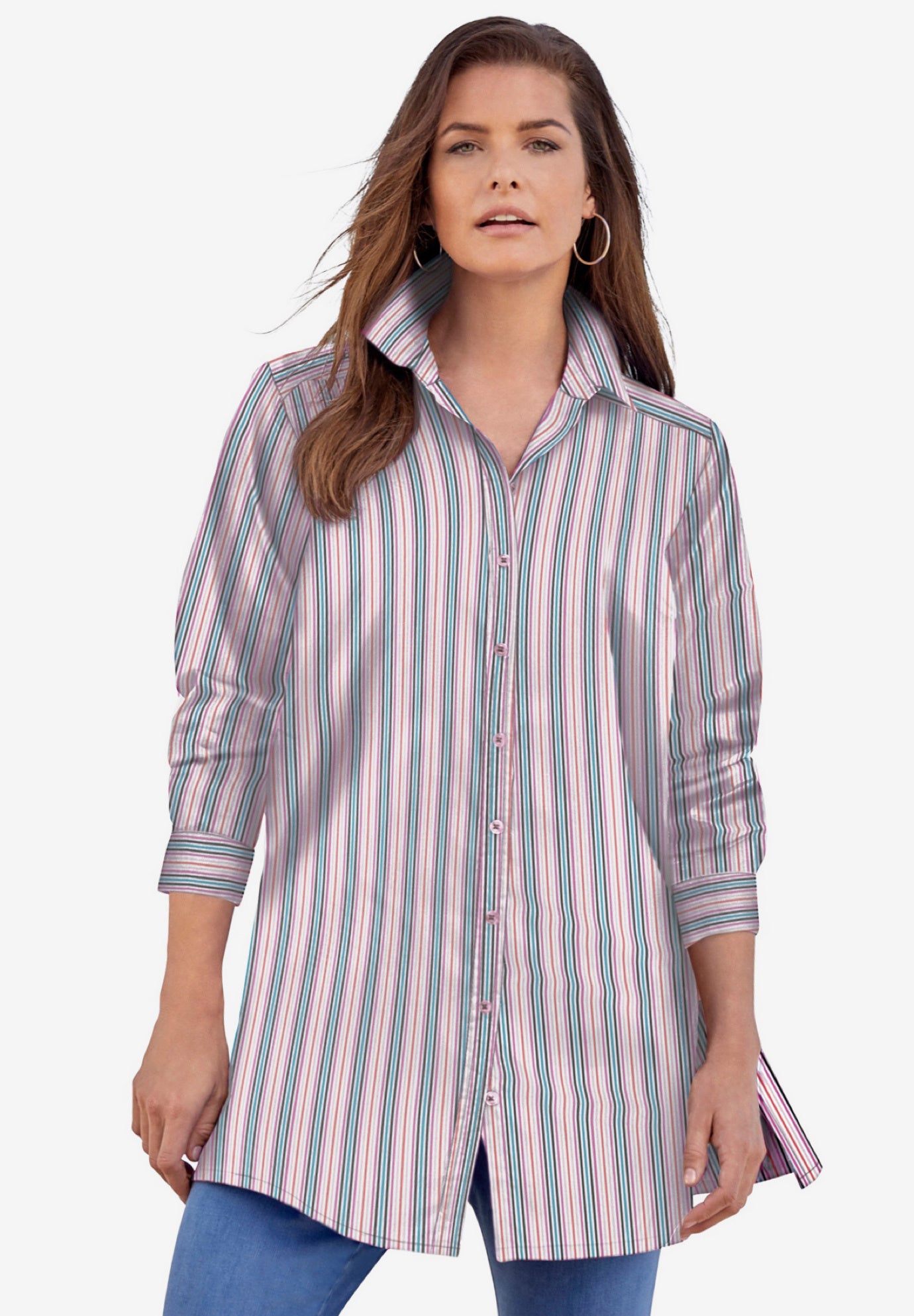 Kate Long-Sleeve Crisp Cotton-Blend Button-Front Tunic image number 0