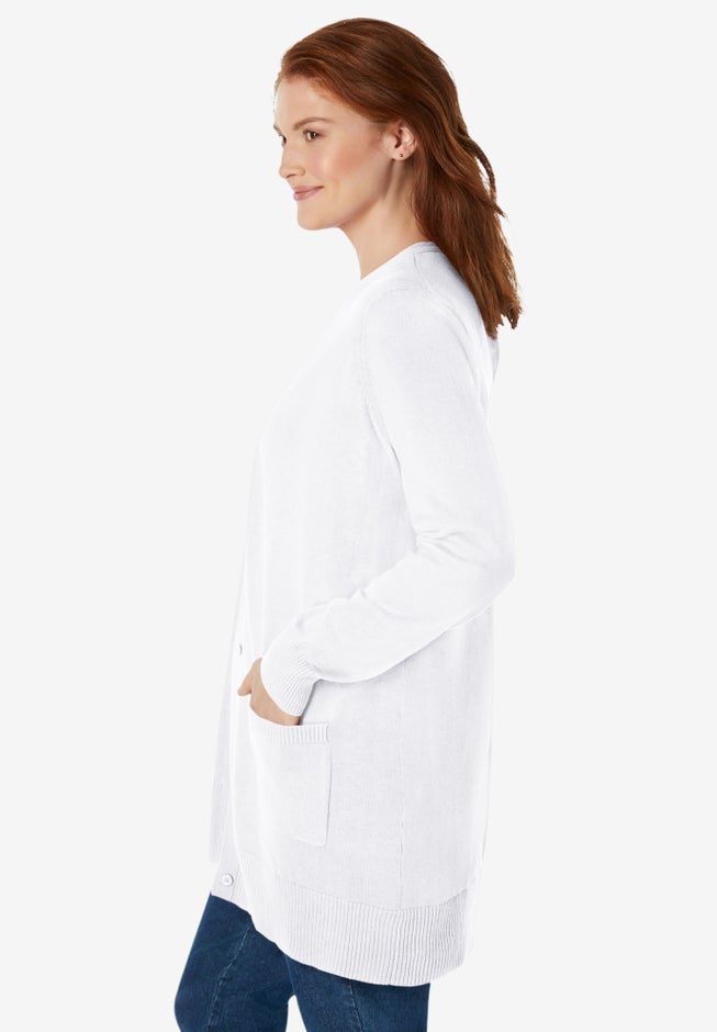 Perfect Longer-Length Cotton Cardigan Sweater image number 2