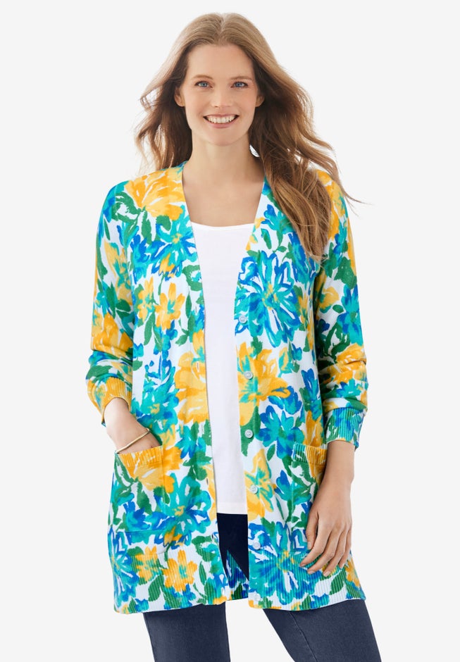 Perfect Longer-Length Cotton Cardigan Sweater image number 2