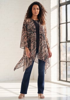 Plus Size Front-Knot Tie Kimono