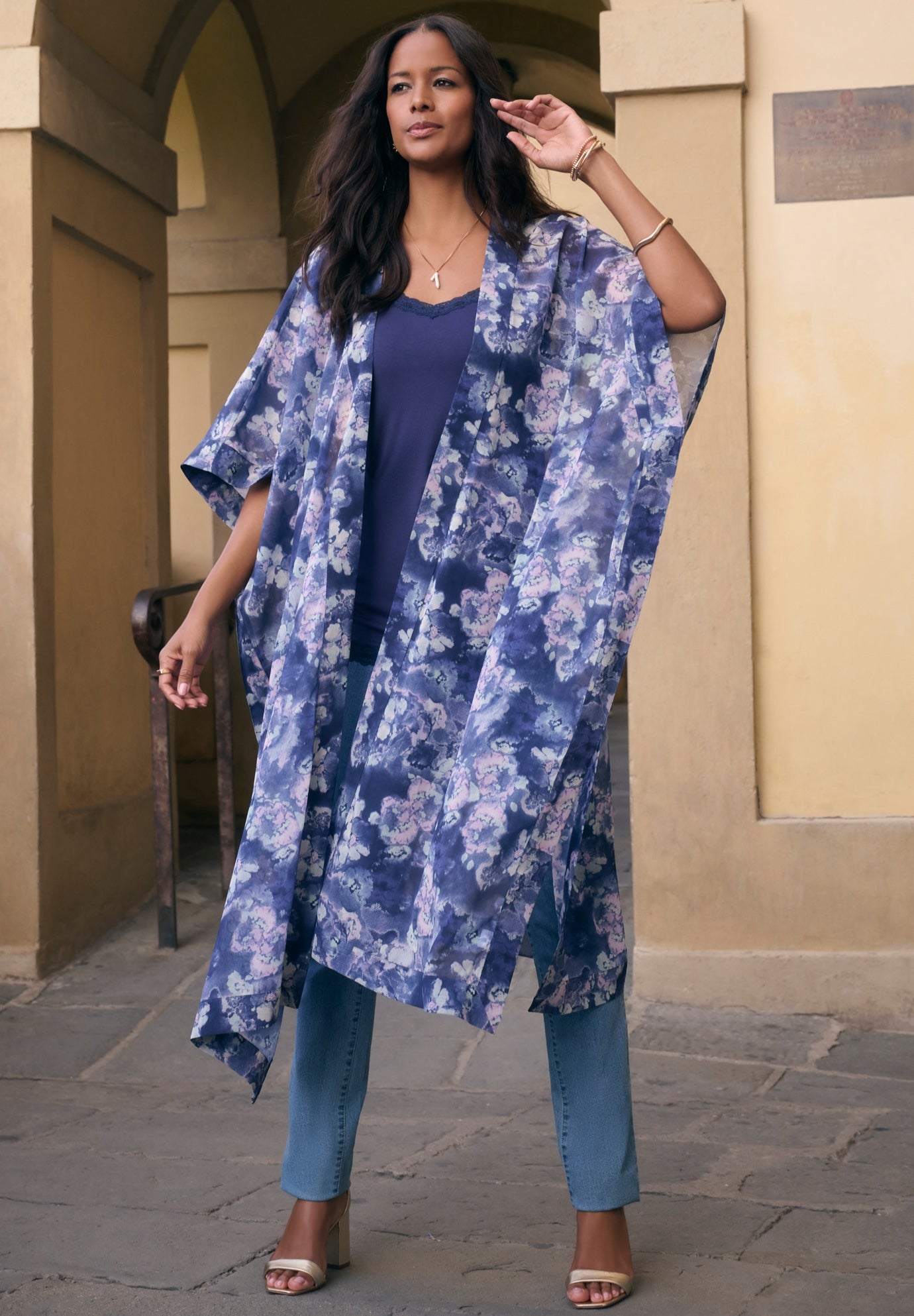 Plus Size Flowy Chiffon Duster image number 2