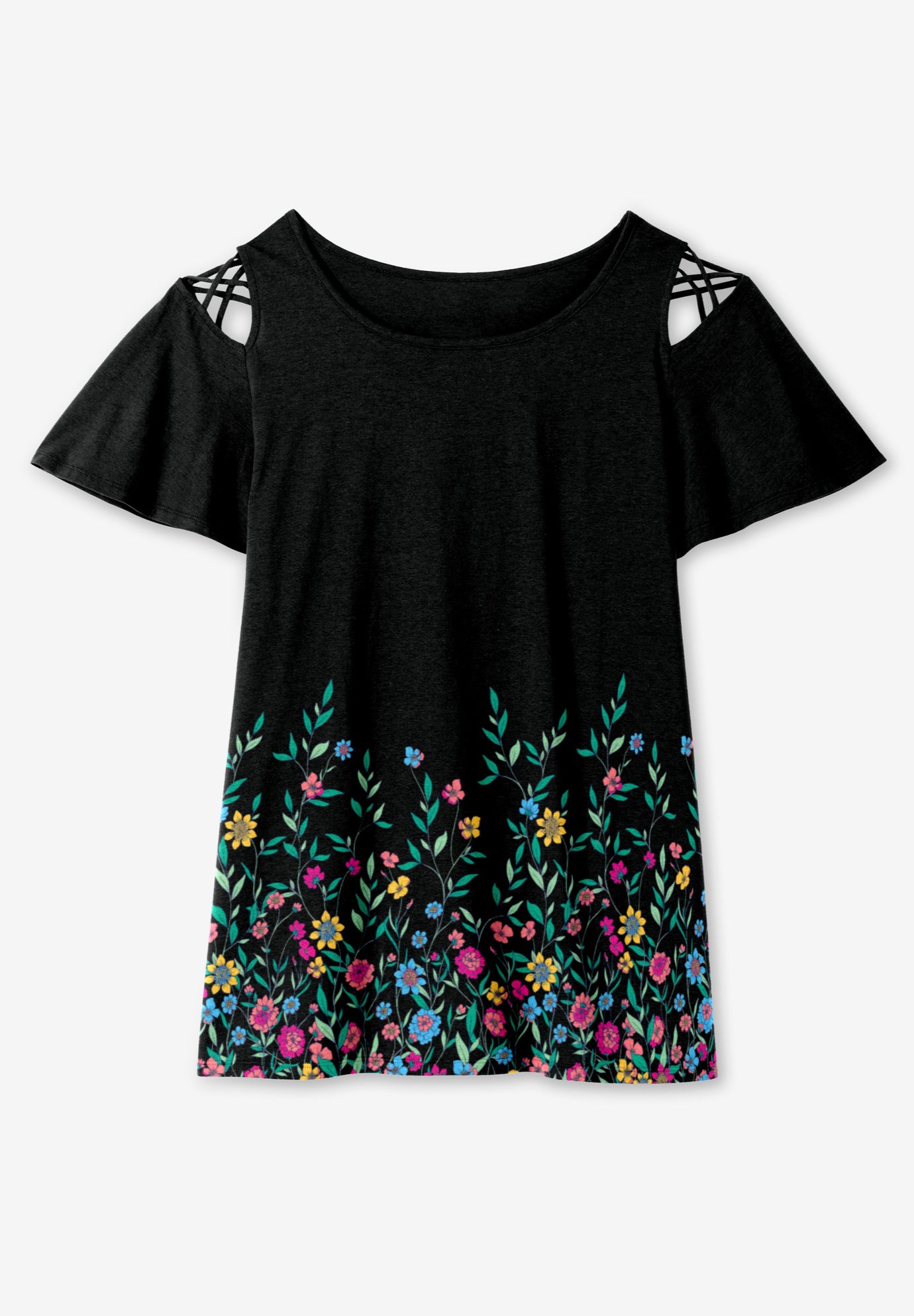 Lattice-Detail Cold-Shoulder Tee image number 3