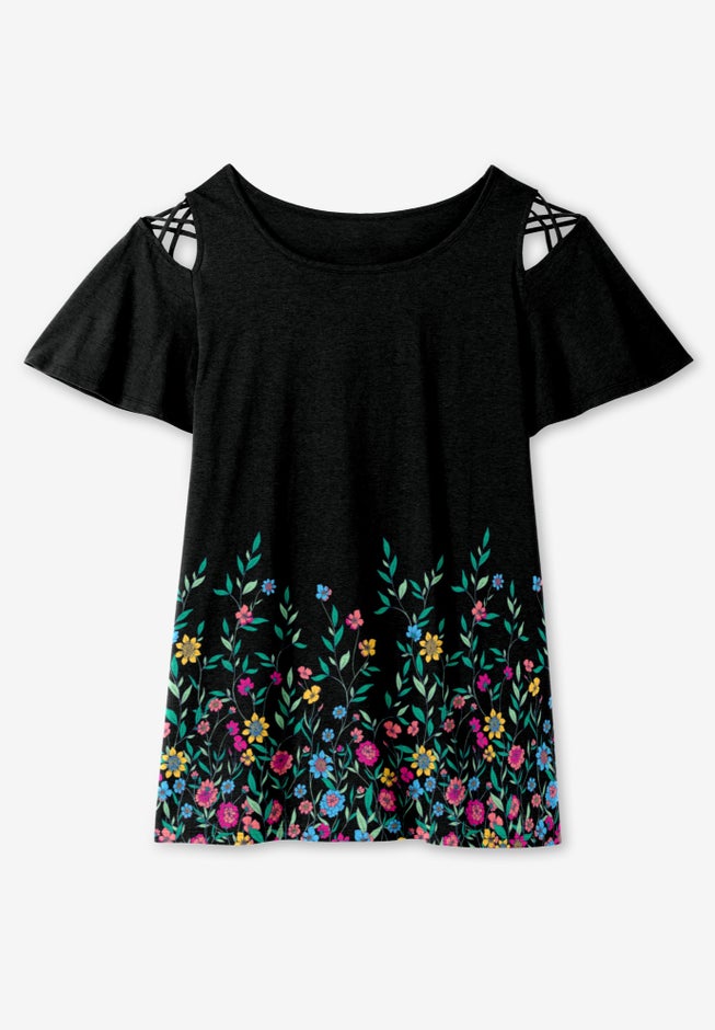 Lattice-Detail Cold-Shoulder Tee image number 3