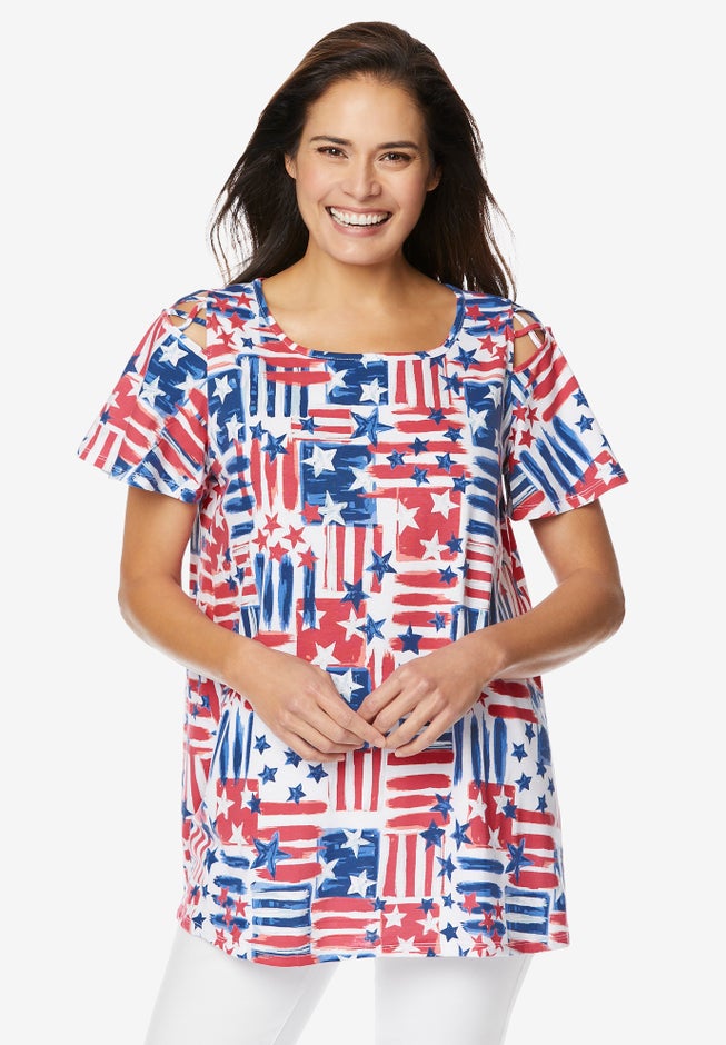 Lattice-Detail Cold-Shoulder Tee image number 4