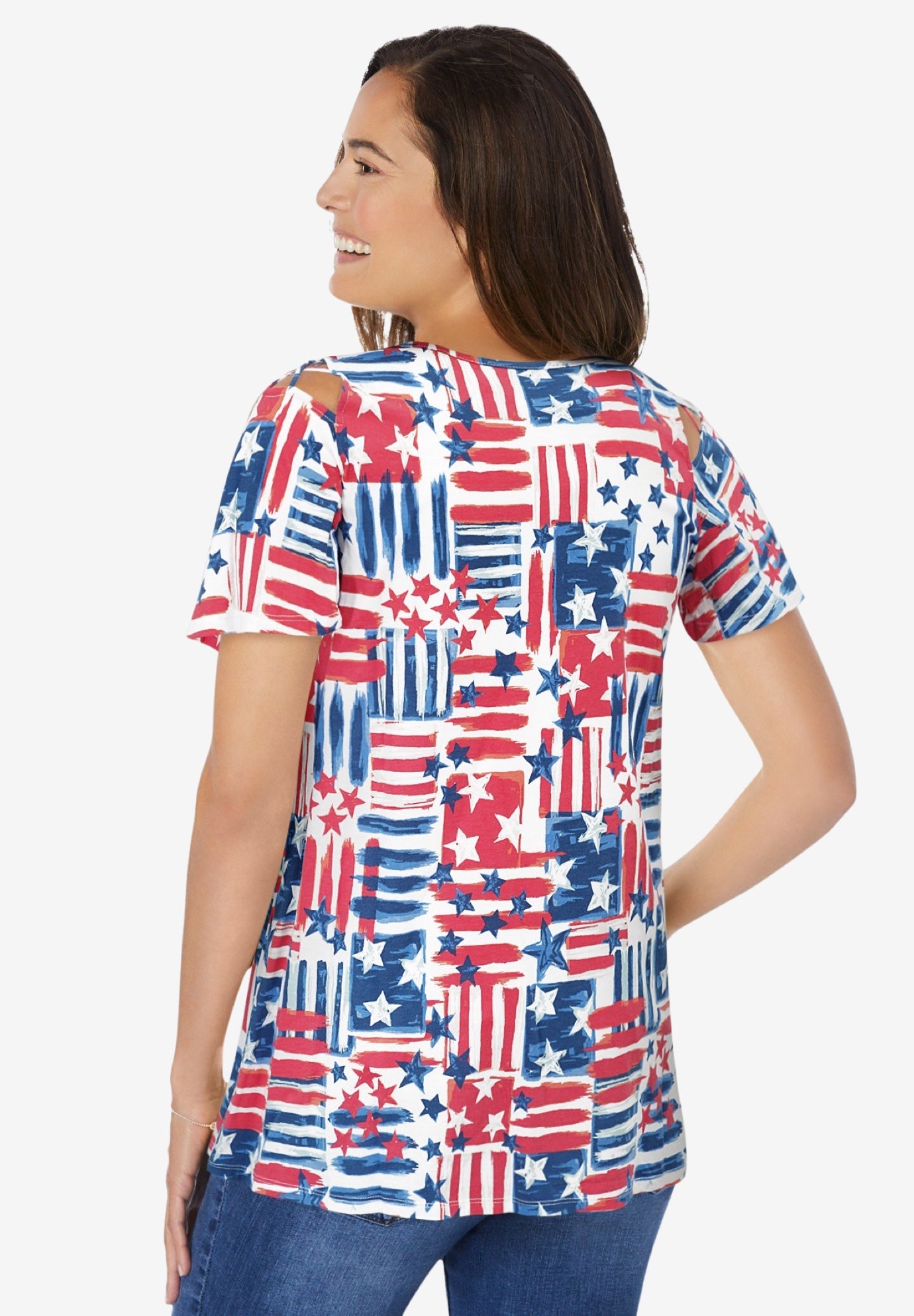 Lattice-Detail Cold-Shoulder Tee image number 1