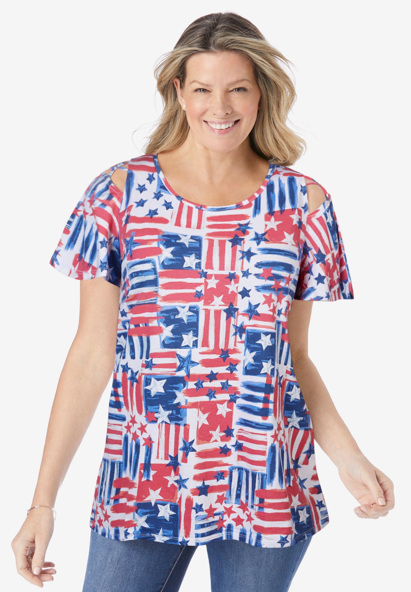 Lattice-Detail Cold-Shoulder Tee image number 0