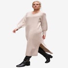 V-Neck Midi Sweater Dress With Side Slits image number null