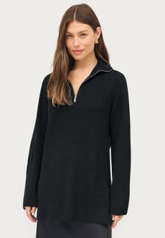 &frac14; Zip Sweater Tunic With Side Slits
