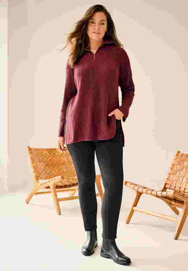 ¼ Zip Sweater Tunic With Side Slits image number 0