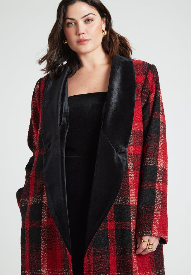 Longline Coat With Velvet Detail image number 3