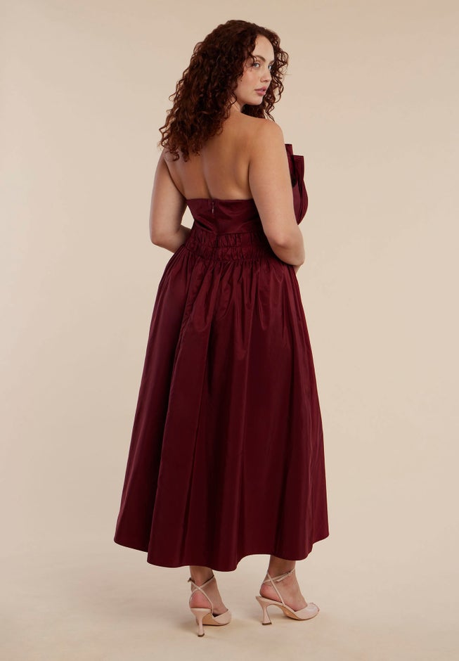 Pleated Ruffle Neckline Midi Dress image number 1