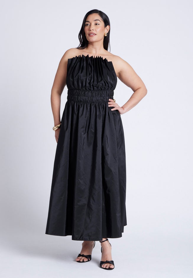 Pleated Ruffle Neckline Midi Dress image number 1