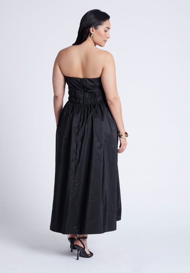 Pleated Ruffle Neckline Midi Dress image number 2