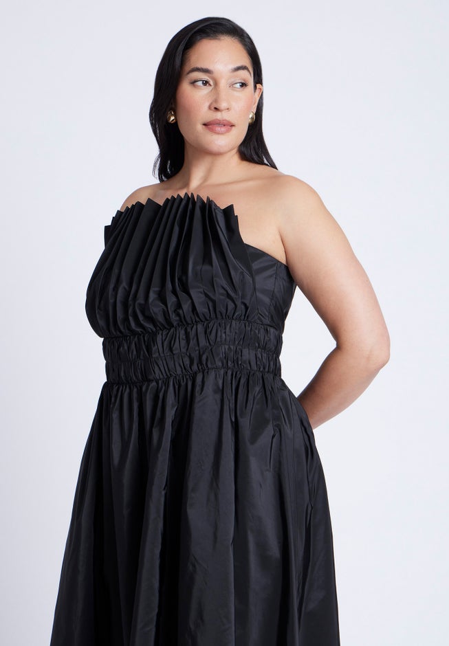 Pleated Ruffle Neckline Midi Dress image number 3