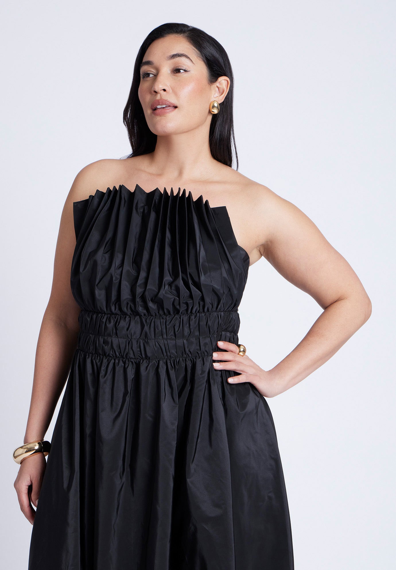 Pleated Ruffle Neckline Midi Dress image number 4