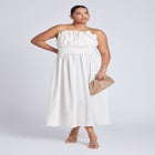 Pleated Ruffle Neckline Midi Dress image number null