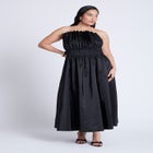 Pleated Ruffle Neckline Midi Dress image number null