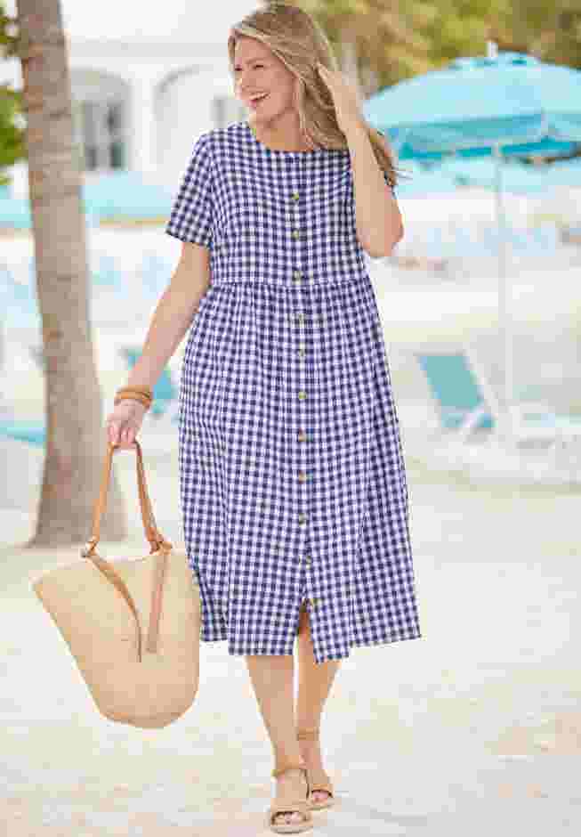 Short-Sleeve Seersucker Dress image number 0