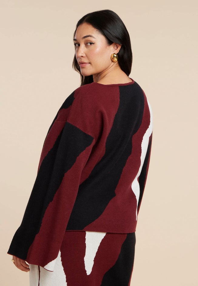 V Neck Intarsia Sweater image number 1