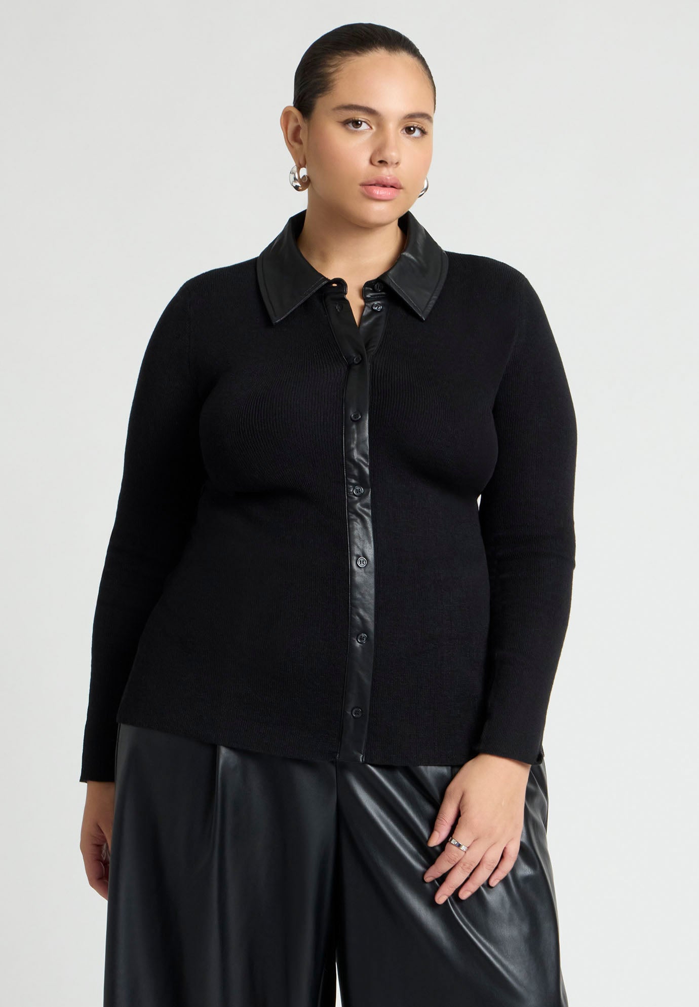 Faux Leather Detail Sweater image number 0