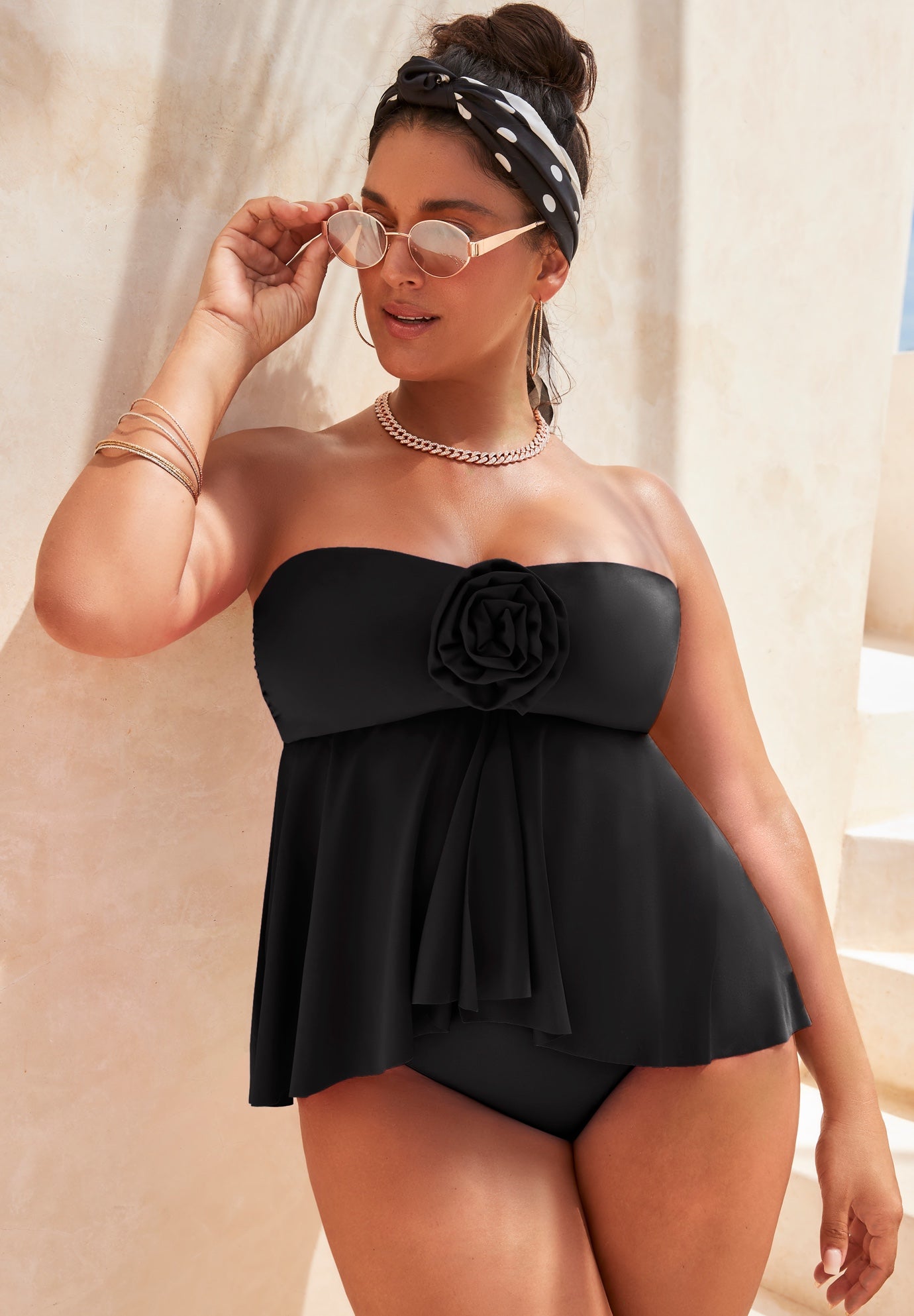 Rosette Bandeau Tankini Top image number 0