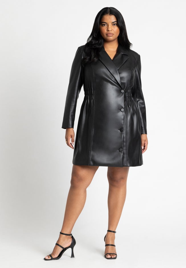 Faux Leather Elastic Waist Blazer Dress image number null