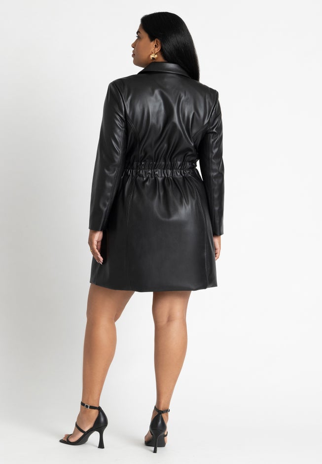 Faux Leather Elastic Waist Blazer Dress image number null