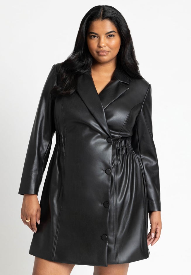 Faux Leather Elastic Waist Blazer Dress image number null