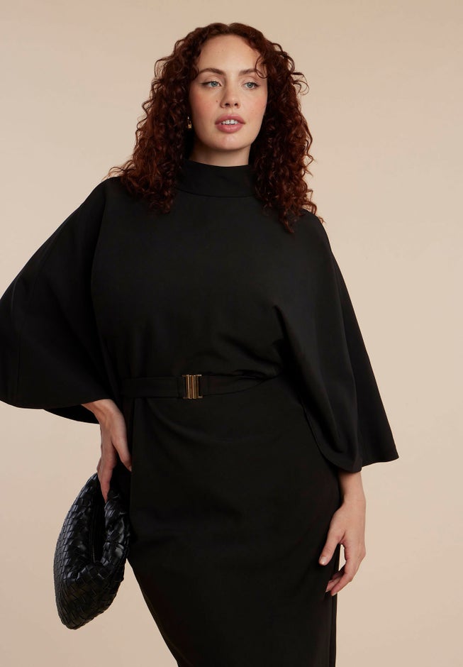 Cape Sleeve Belted Midi Dress image number 2