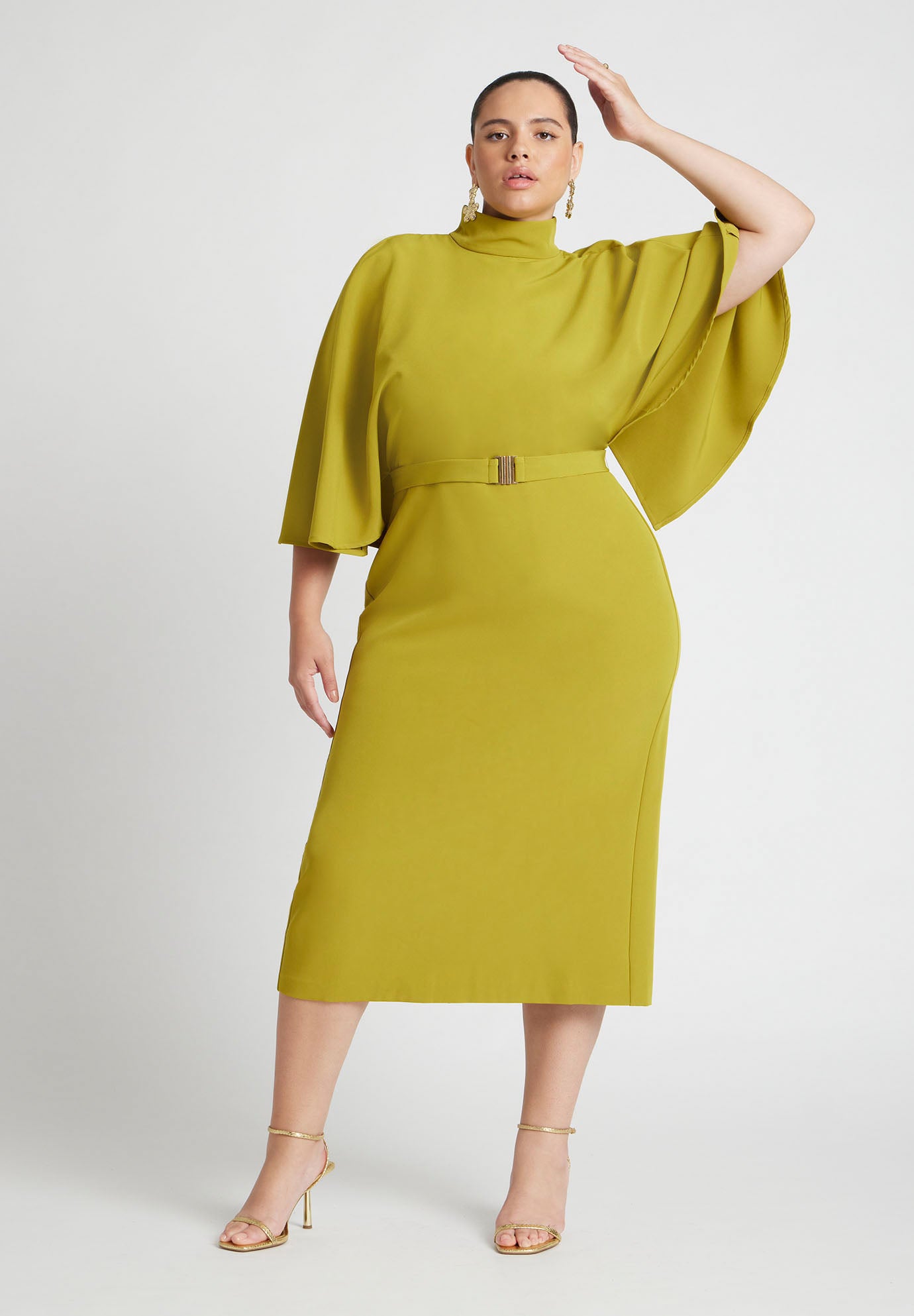 Cape Sleeve Belted Midi Dress image number 0