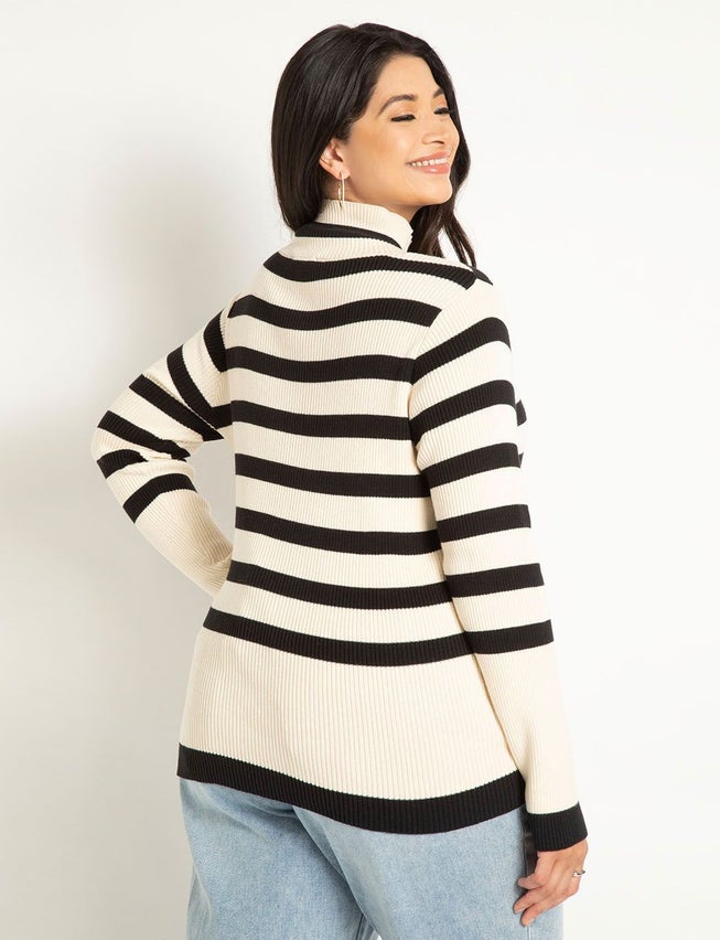 Striped Mock Neck Sweater image number 1