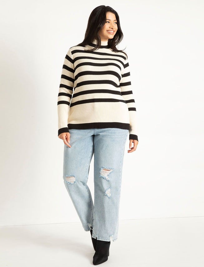 Striped Mock Neck Sweater image number 2