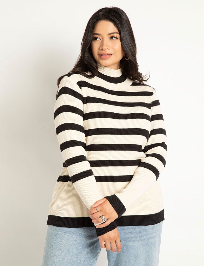 Striped Mock Neck Sweater image number 0