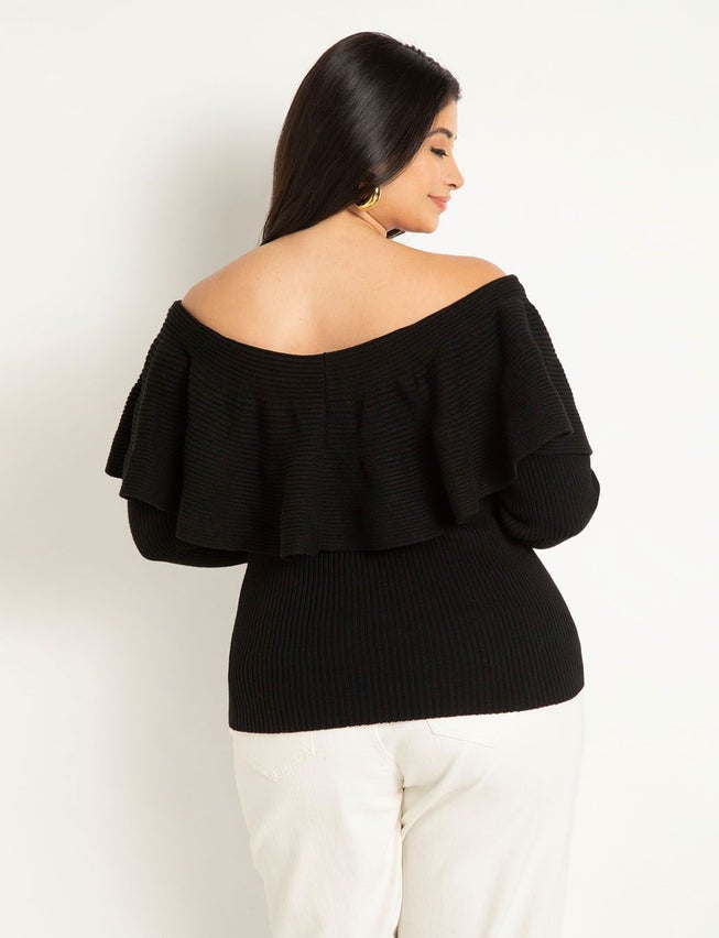 Off The Shoulder Sweater With Flounce image number 1