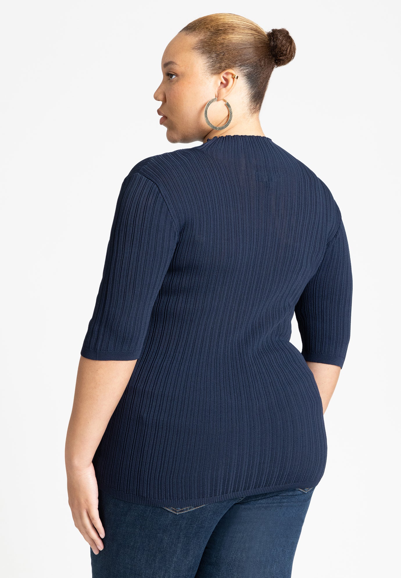 Sleek Funnel Neck Elbow Sleeve Sweater image number 1