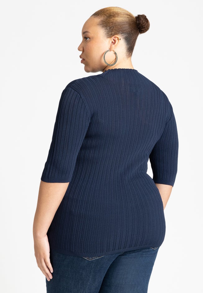 Sleek Funnel Neck Elbow Sleeve Sweater image number 1