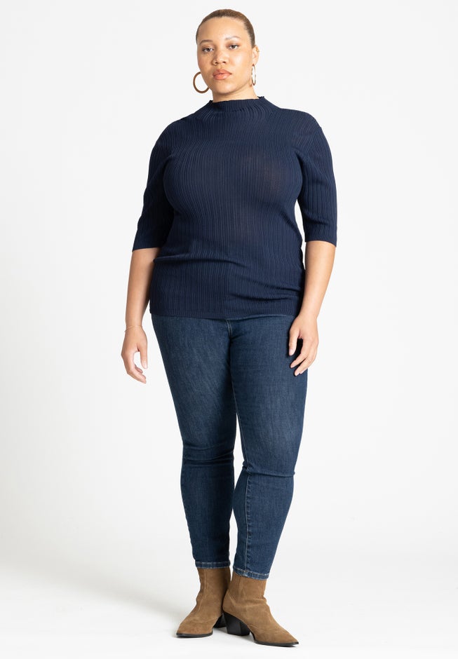 Sleek Funnel Neck Elbow Sleeve Sweater image number 2