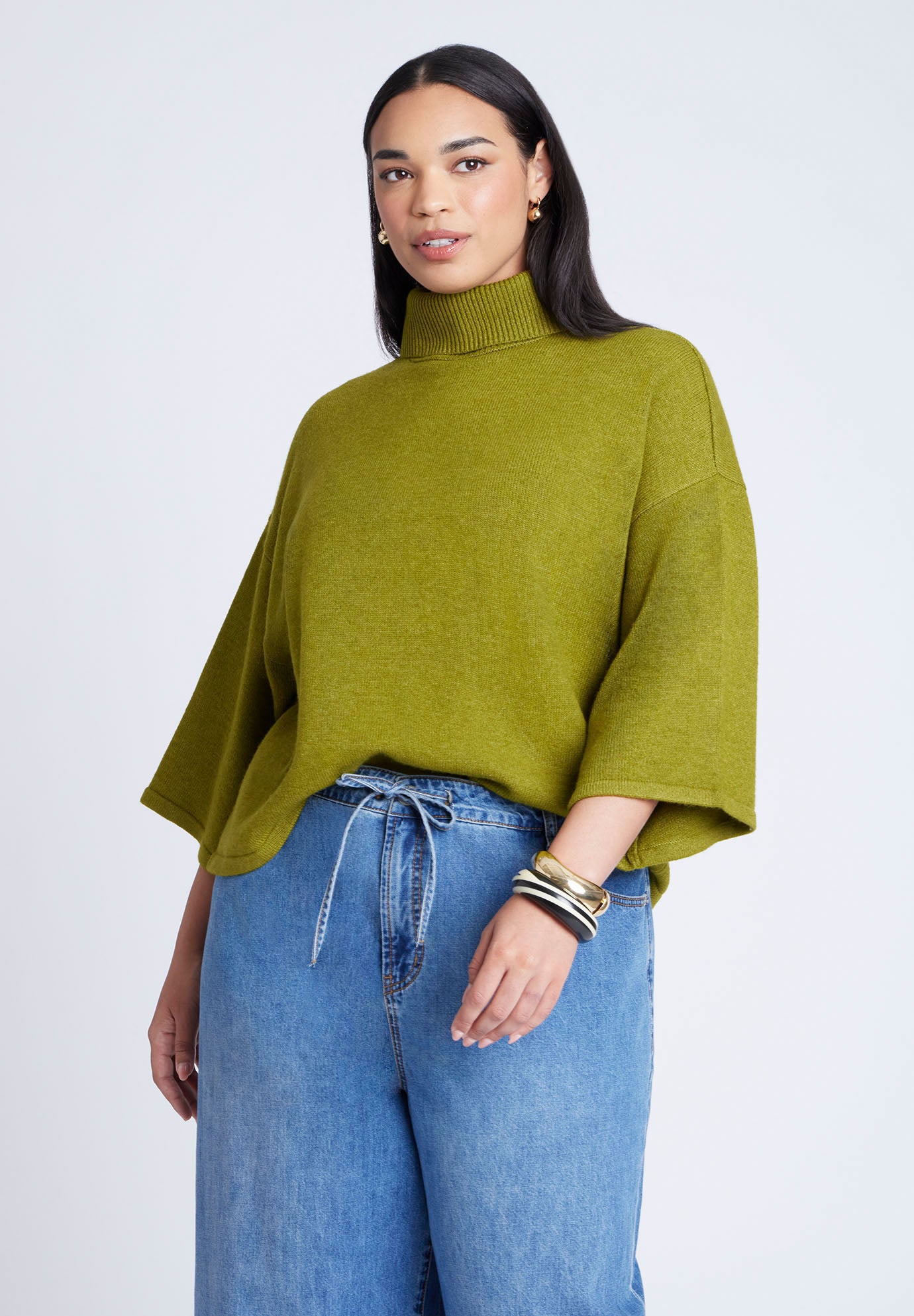 Boxy Three Quarter Sleeve Turtleneck image number 0