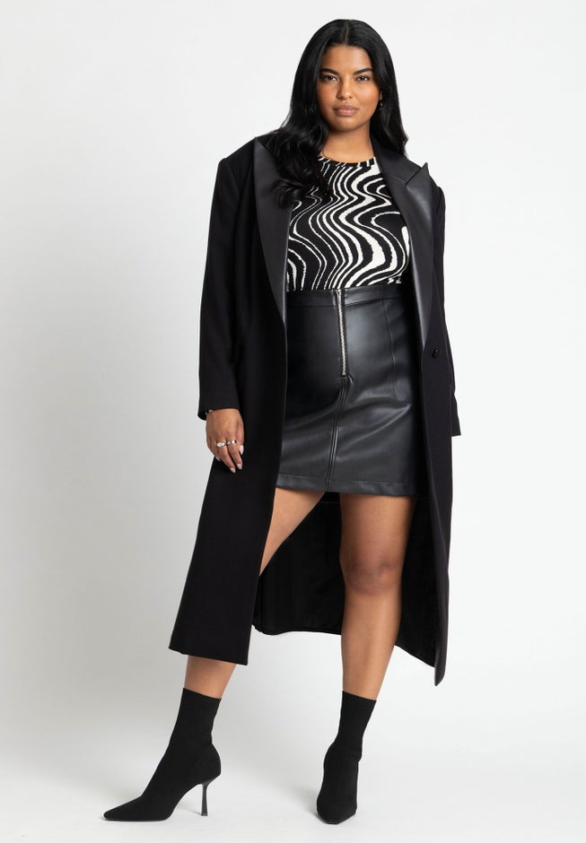 Long Coat With Faux Leather Details image number 1